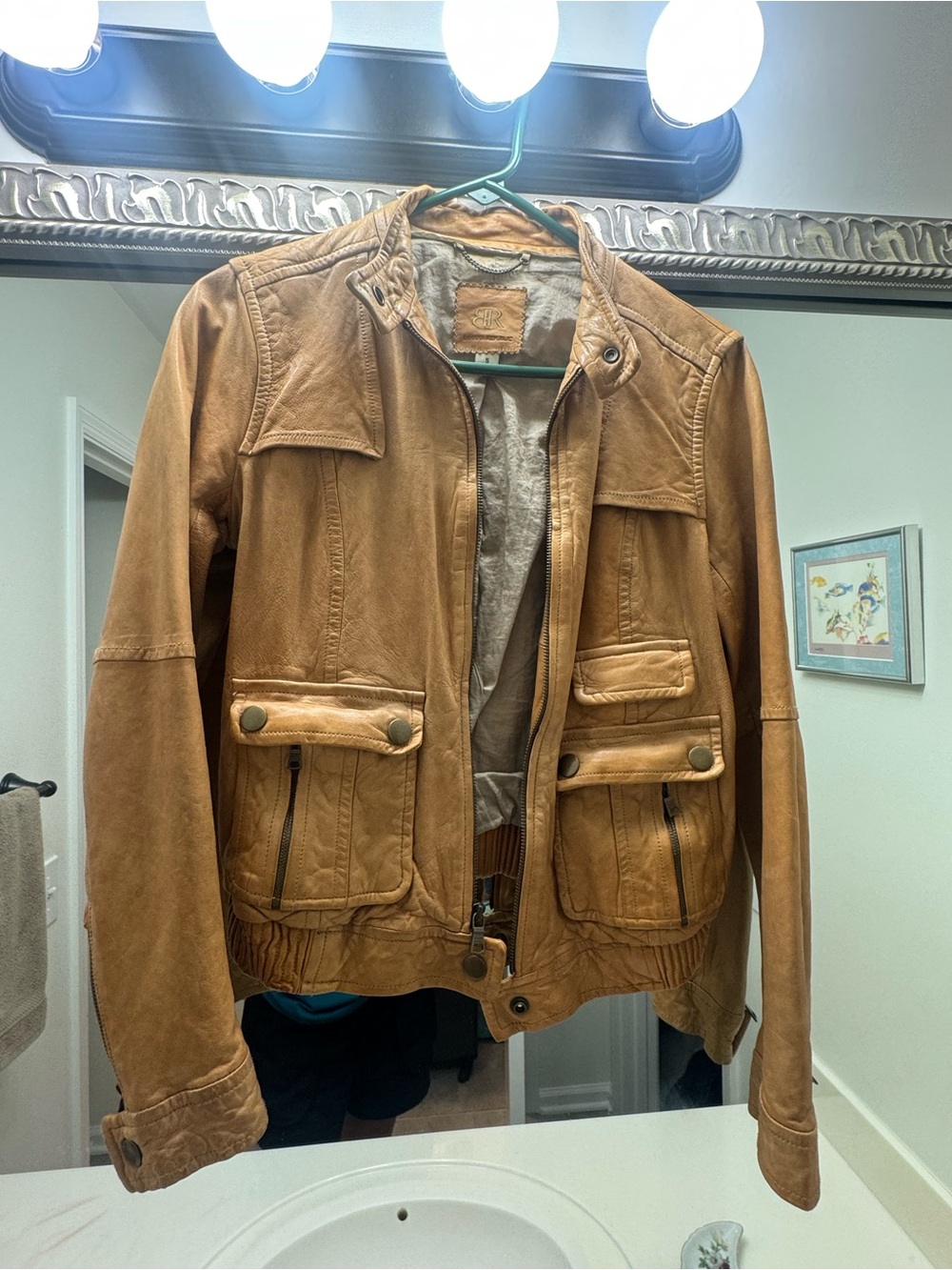 Banana Republic Women’s Vintage Brown Leather Bomber Jacket Size Small